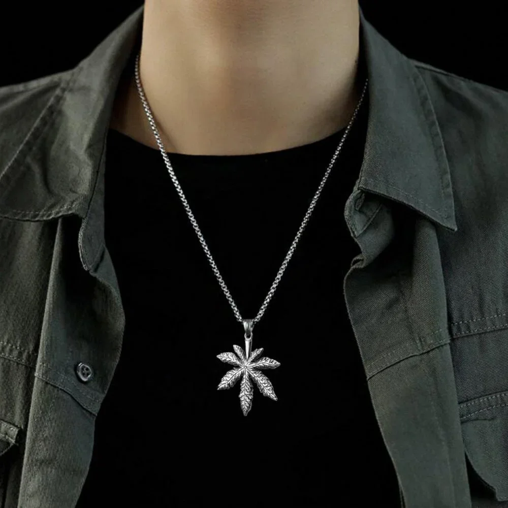 ❤️Hiphop leaf stainless steel necklace, N90201P140